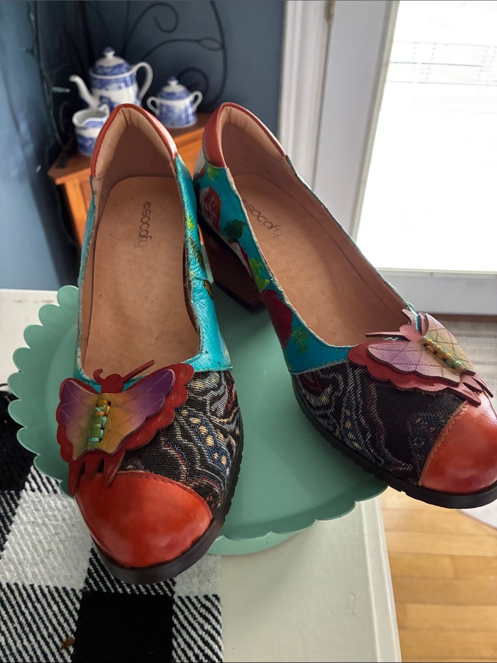 Socofy Turquoise Multi Butterfly Accent Women's Flats Size 39. - Picture 4 of 11